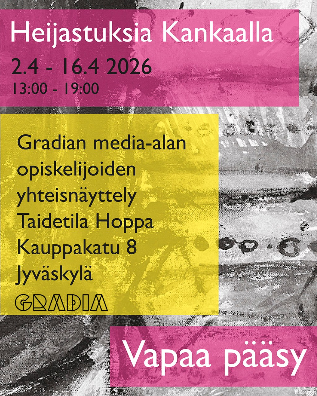 Gradian media-alan opiskelijoiden yhteisnäyttely: Heijastuksia Kankaalta&nbsp;2.–16.4.