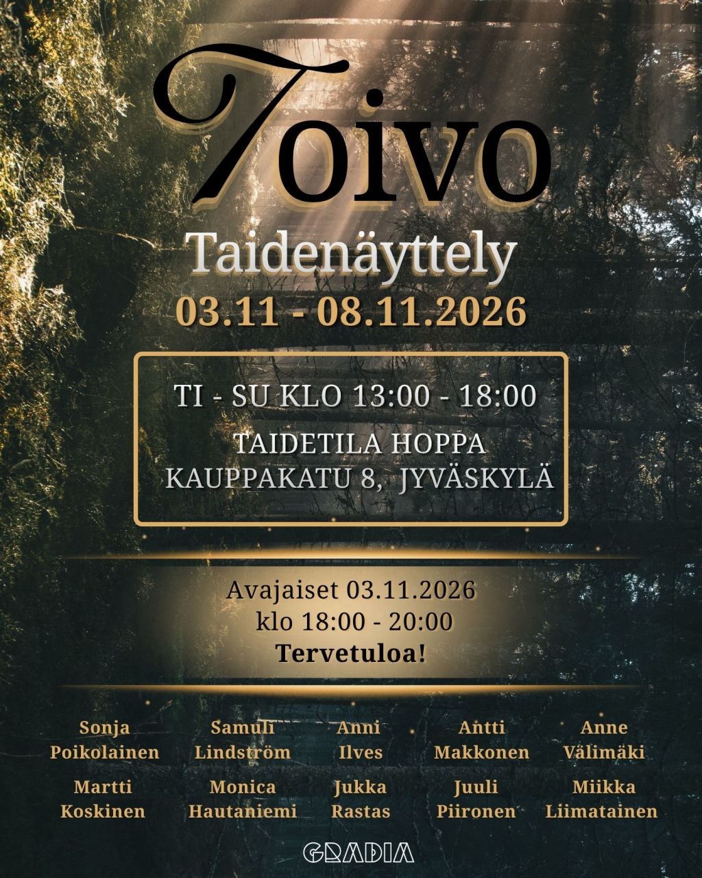 Gradian valokuvaopiskelijat: Toivo 3.-8.11.2026